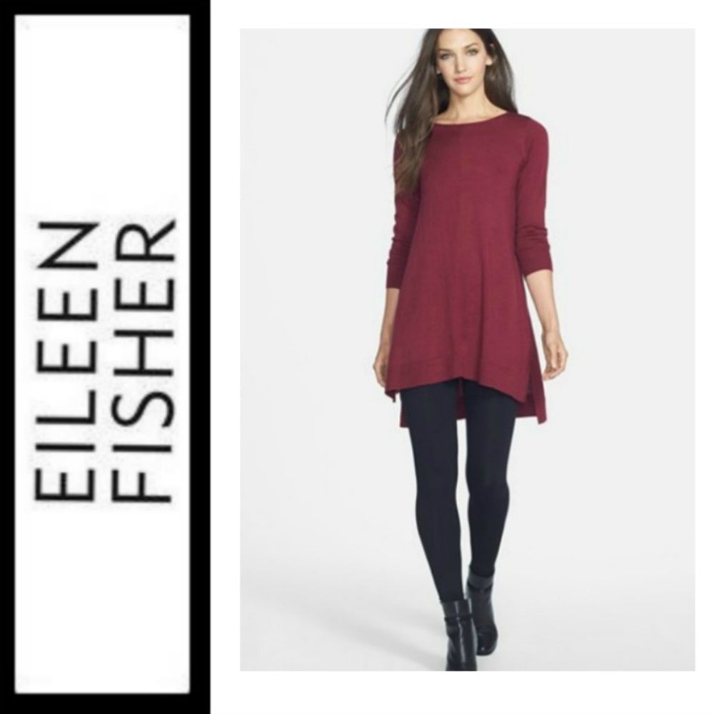 Eileen Fisher Italian Merino Wool Jersey Dress Tunic SM MD Great Fall Look $278